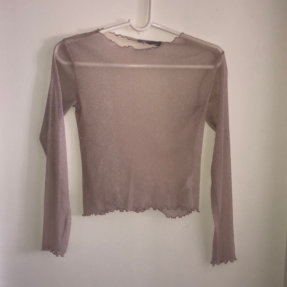 Pink sparkly sheer long sleeve top